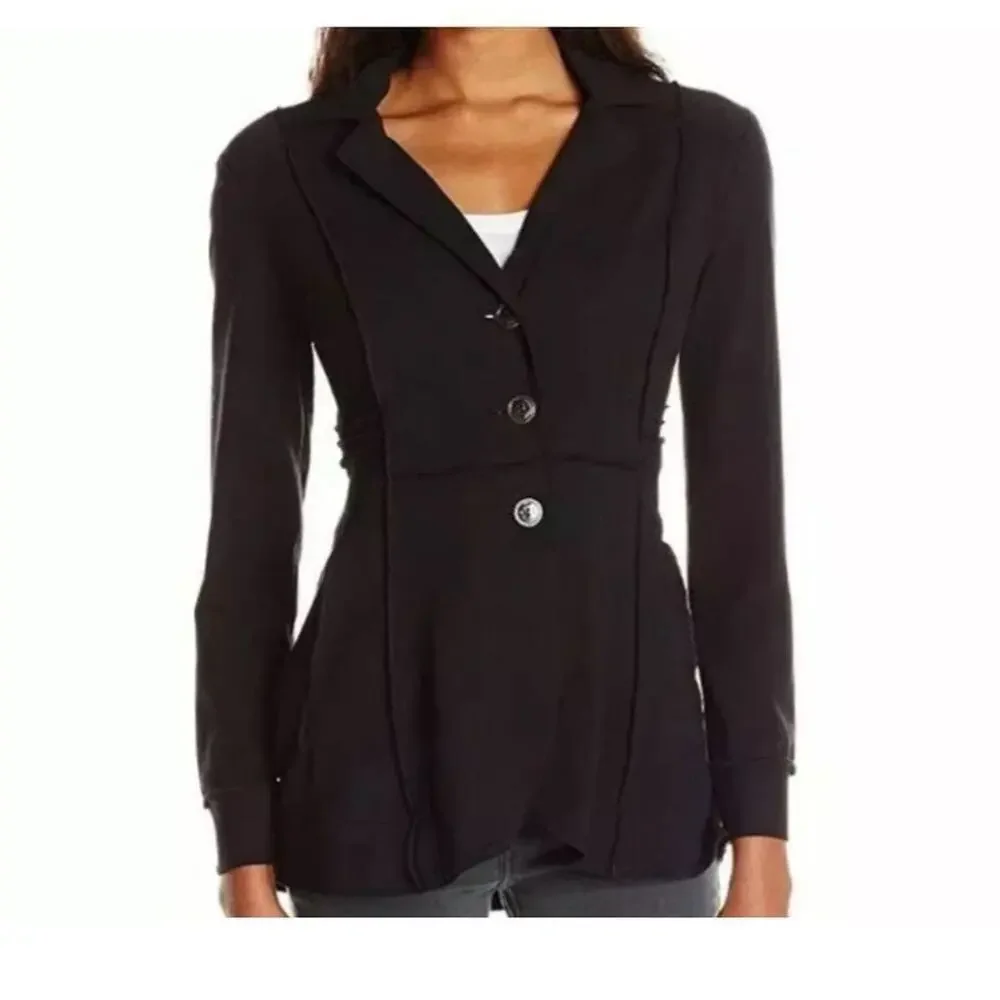 Nic+Zoe Tree Button Seamed Riding Jacket Blazer Size X Small Black New